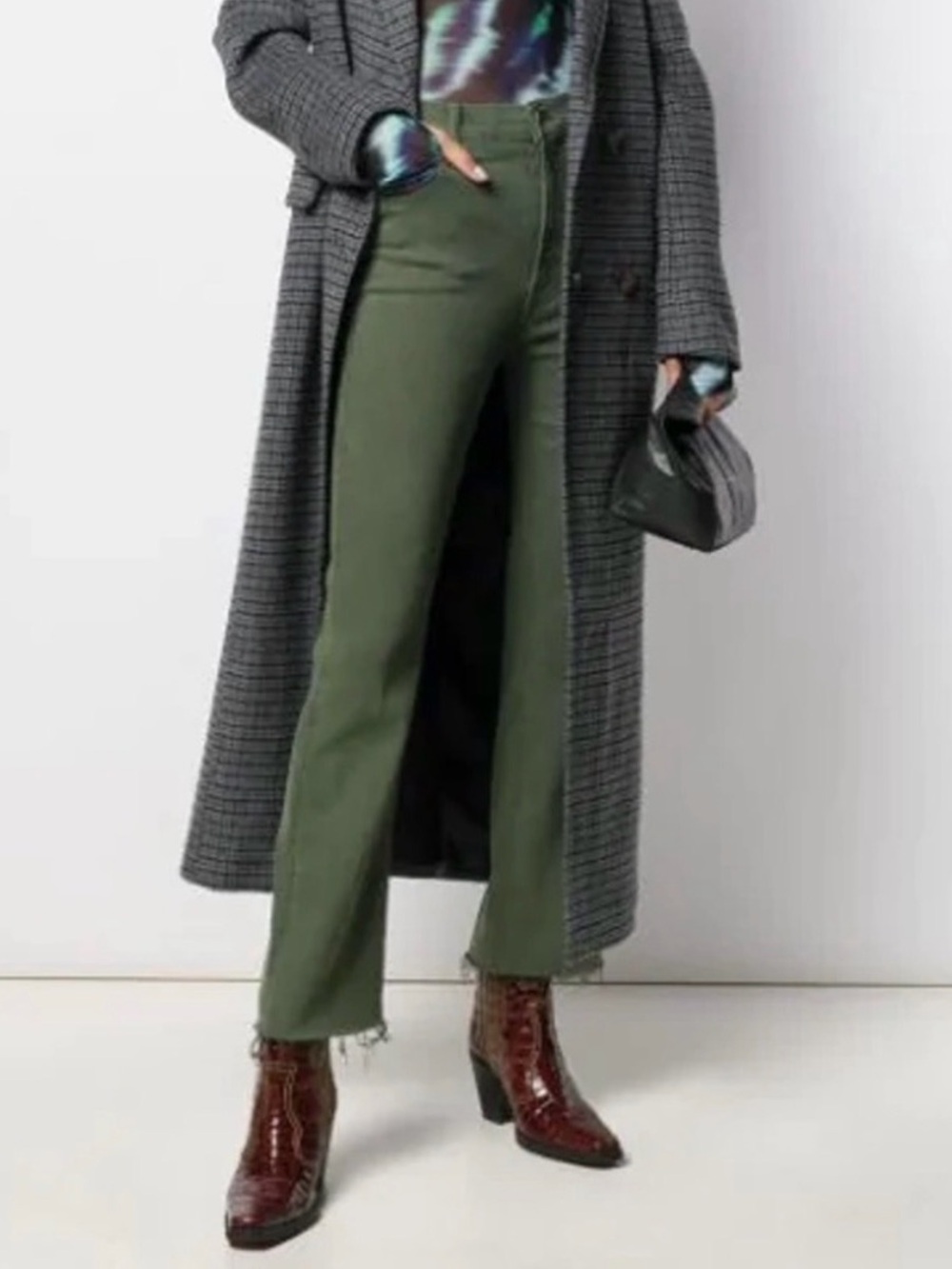 MOTHER Jeans The Hustler Ankle Fray in Dark Olive Green 28 - Picture 2 of 15